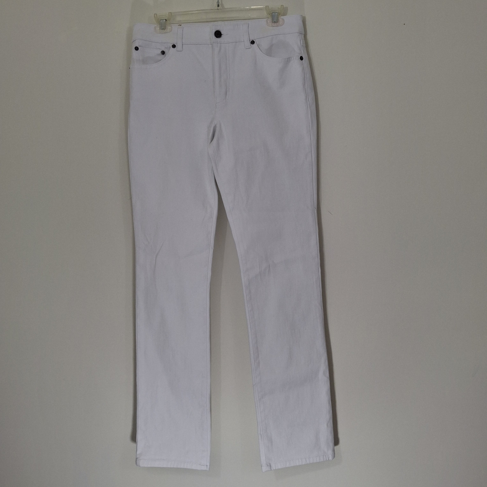 Lauren Ralph Lauren White Denim Premier StraightPants w/ Tan Leather Brand Patch